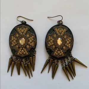 Leather and rhinestone statement earrings